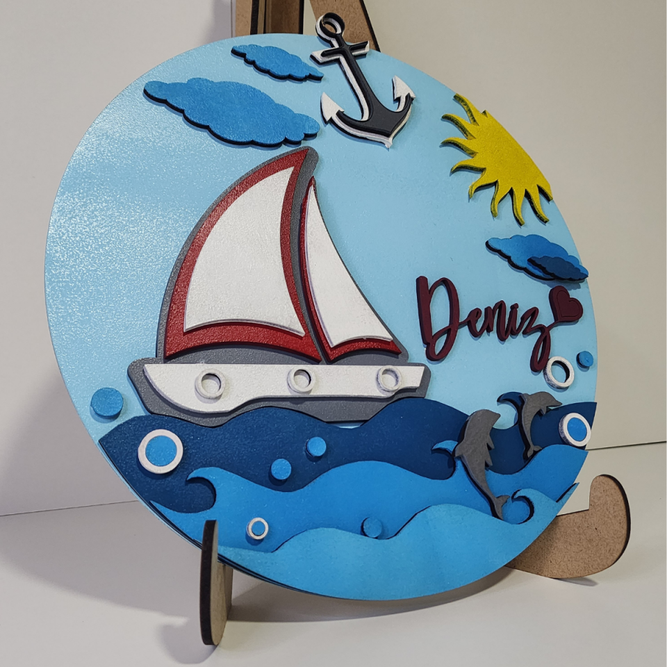Gemi Temalı İsme Özel Bebek Kapı Süsü