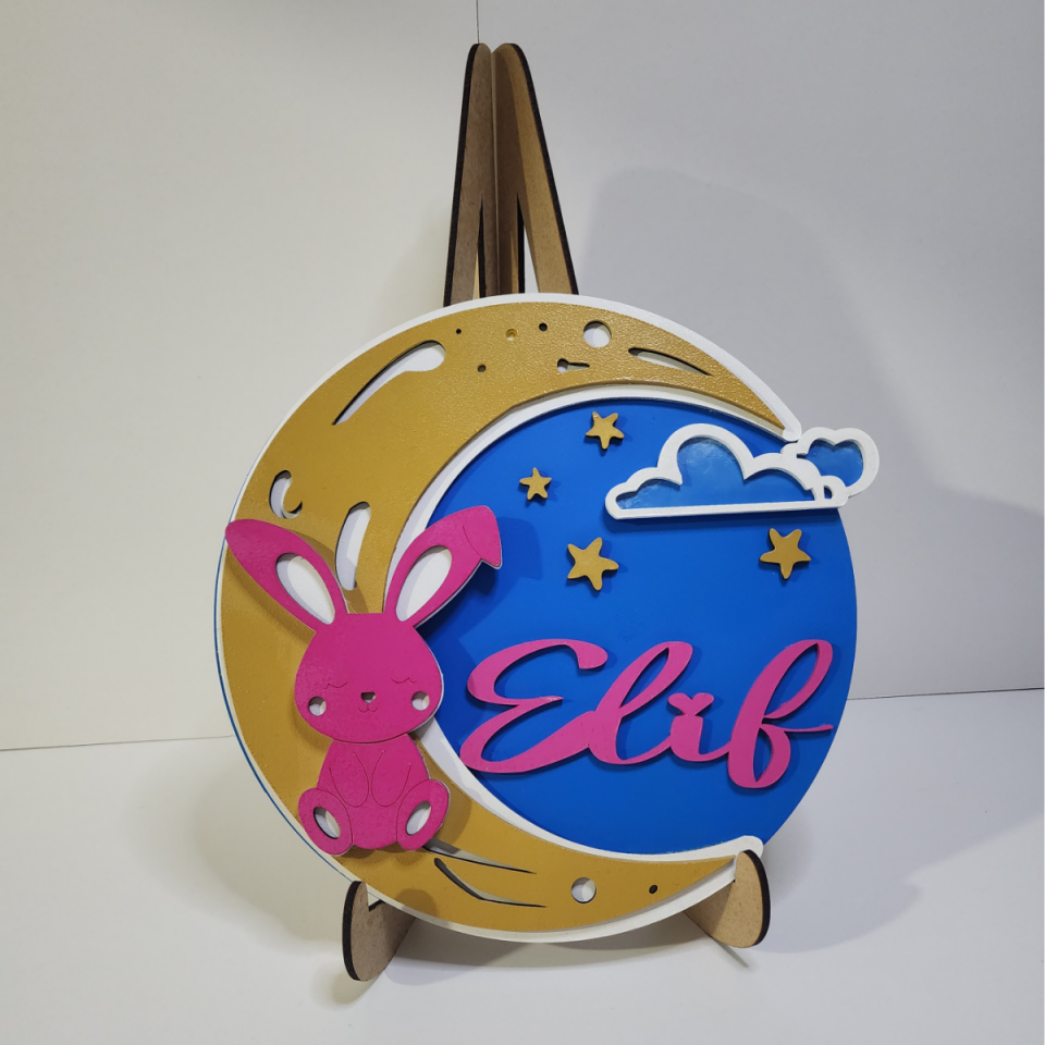 Tavşan Temalı İsme Özel Bebek Kapı Süsü