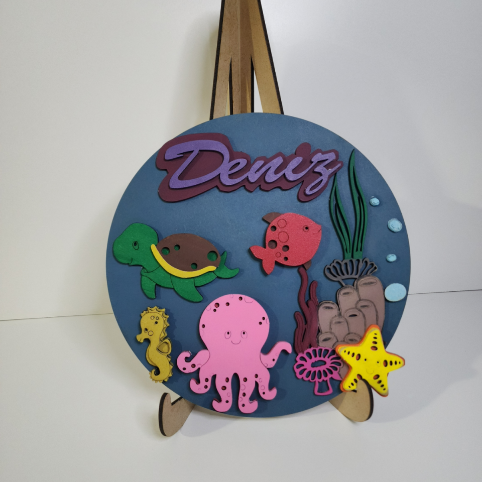 Deniz Temalı İsme Özel Bebek Kapı Süsü