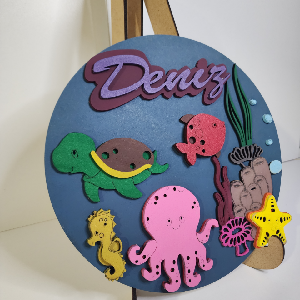 Deniz Temalı İsme Özel Bebek Kapı Süsü