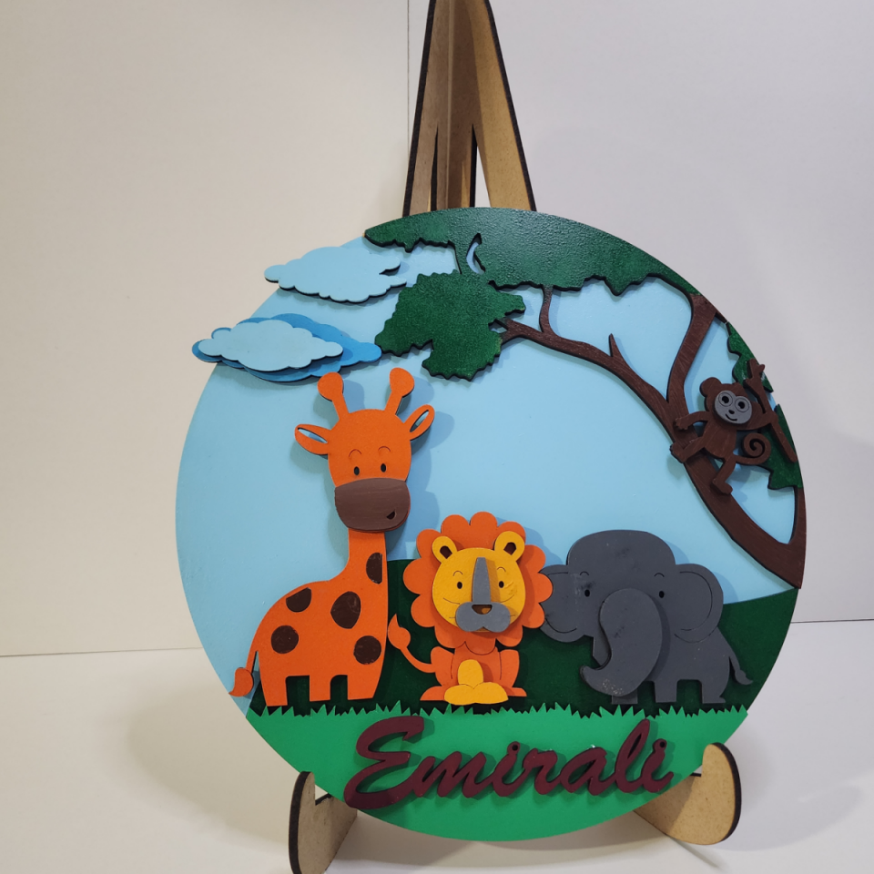 Sevimli Hayvanlar Temalı İsme Özel Bebek Kapı Süsü