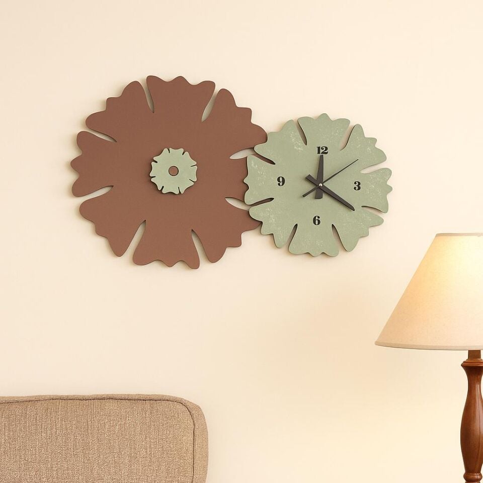 Modern Çiçek Desenli Dekoratif Duvar Saati