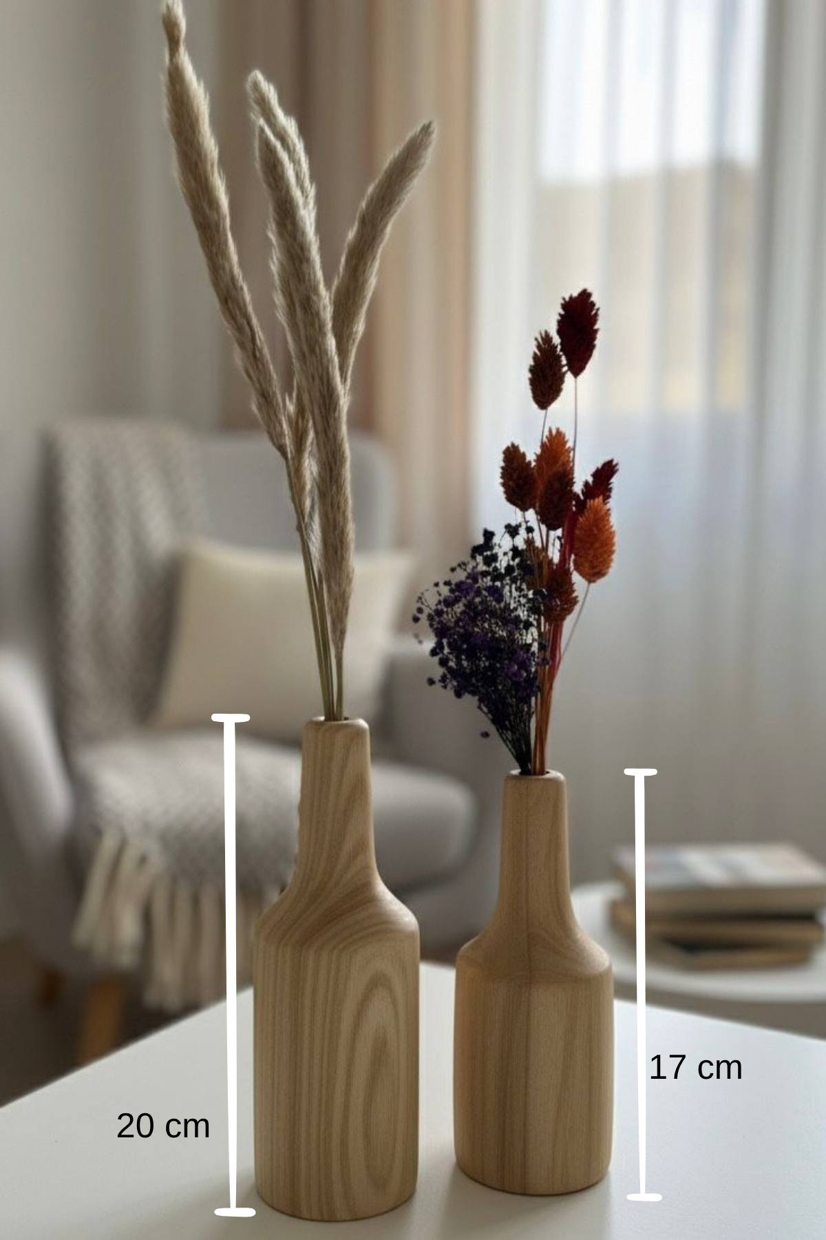 Doğal Ahşap Dekoratif Vazo Seti (20cm-17cm) 2 Parça