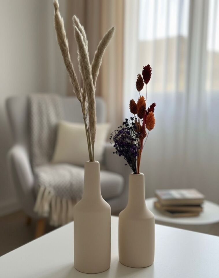 Doğal Ahşap Dekoratif Vazo Seti (20cm-17cm) 2 Parça Bej