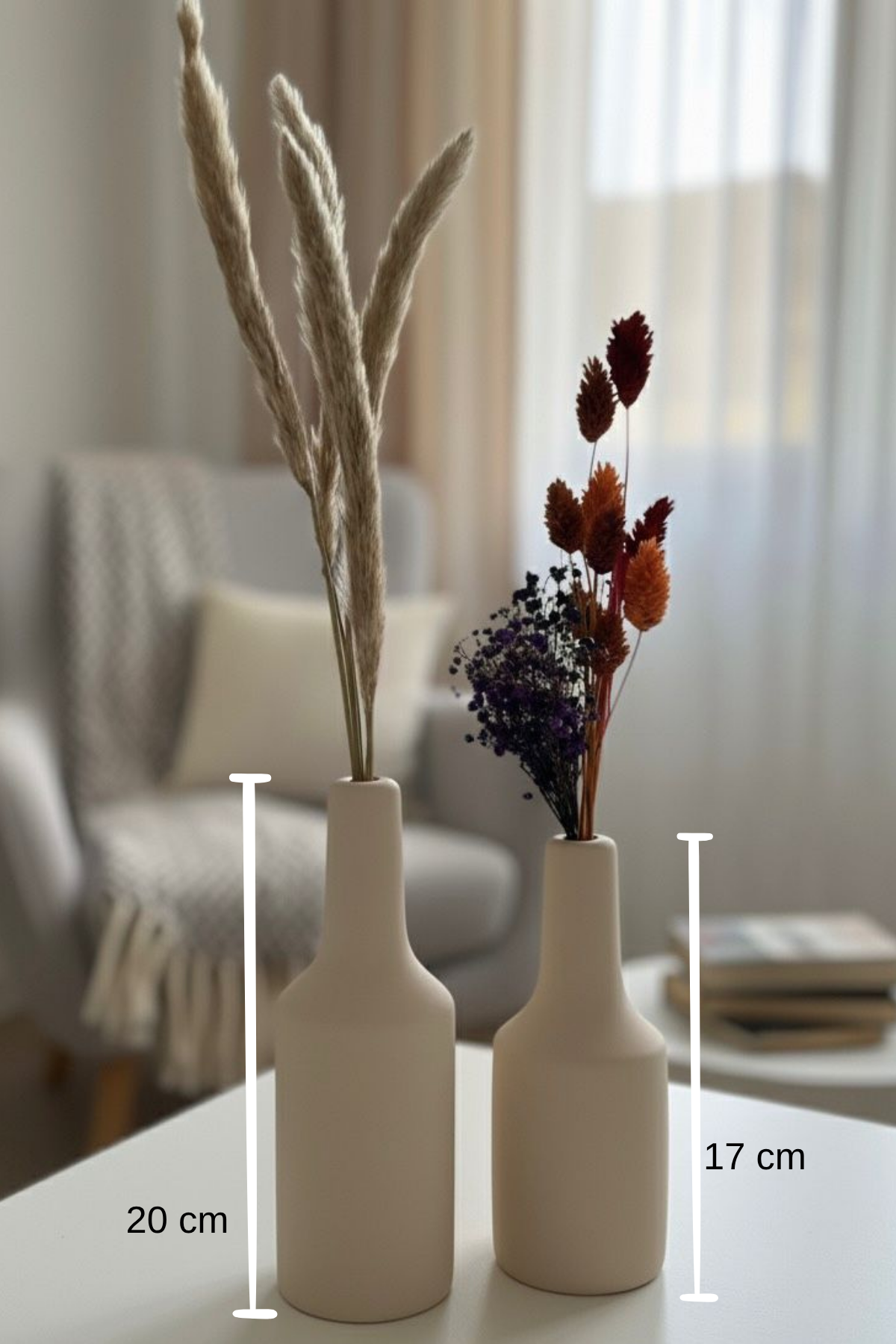 Doğal Ahşap Dekoratif Vazo Seti (20cm-17cm) 2 Parça Bej