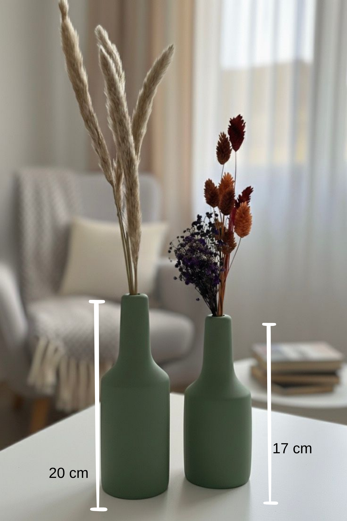 Doğal Ahşap Dekoratif Vazo Seti (20cm-17cm) 2 Parça Yeşil