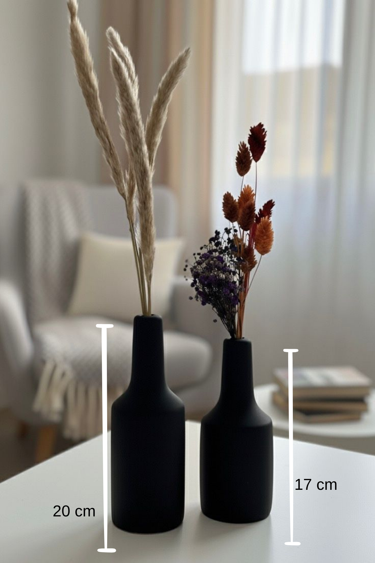 Doğal Ahşap Dekoratif Vazo Seti (20cm-17cm) 2 Parça Siyah