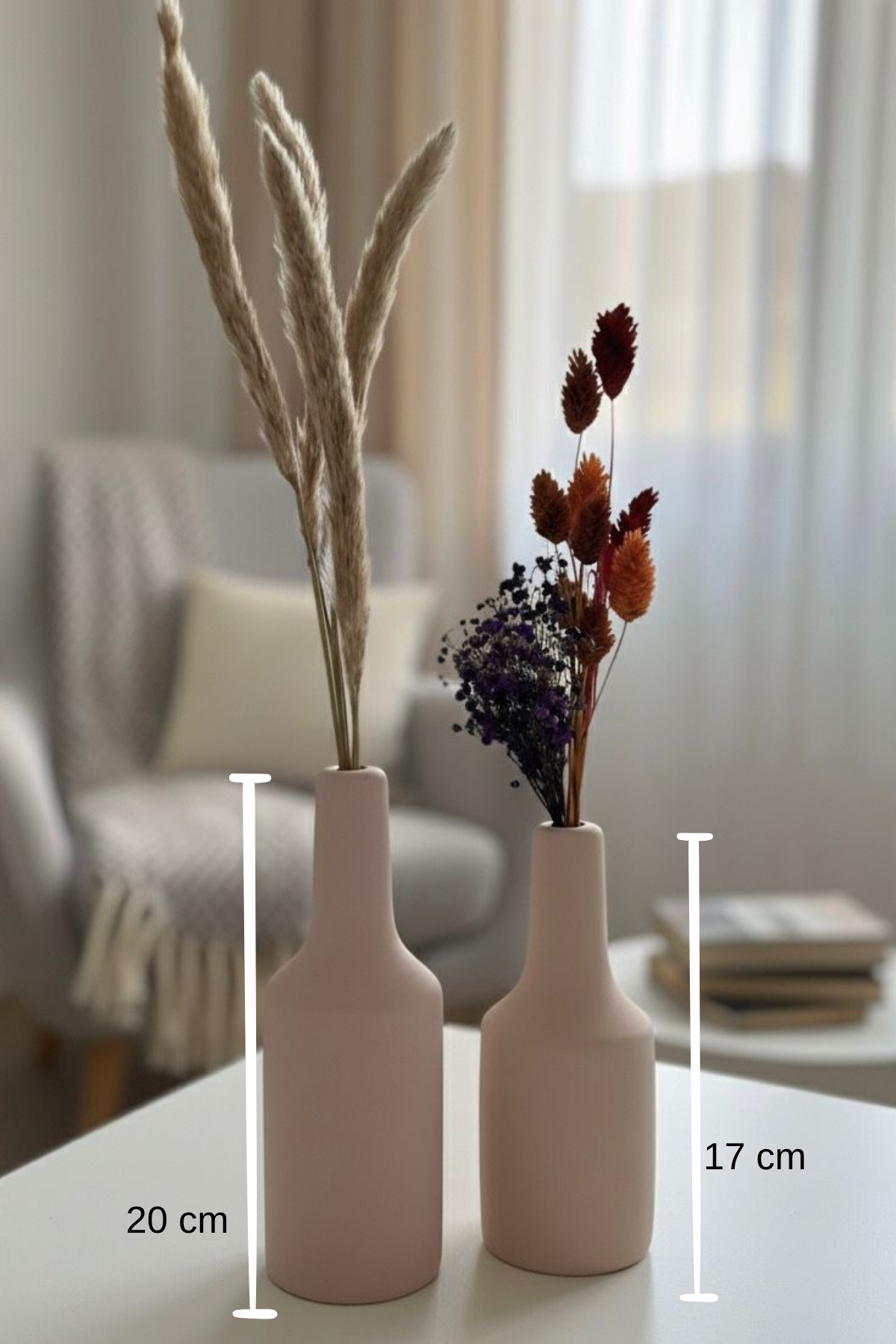 Doğal Ahşap Dekoratif Vazo Seti (20cm-17cm) 2 Parça Gül Kurusu