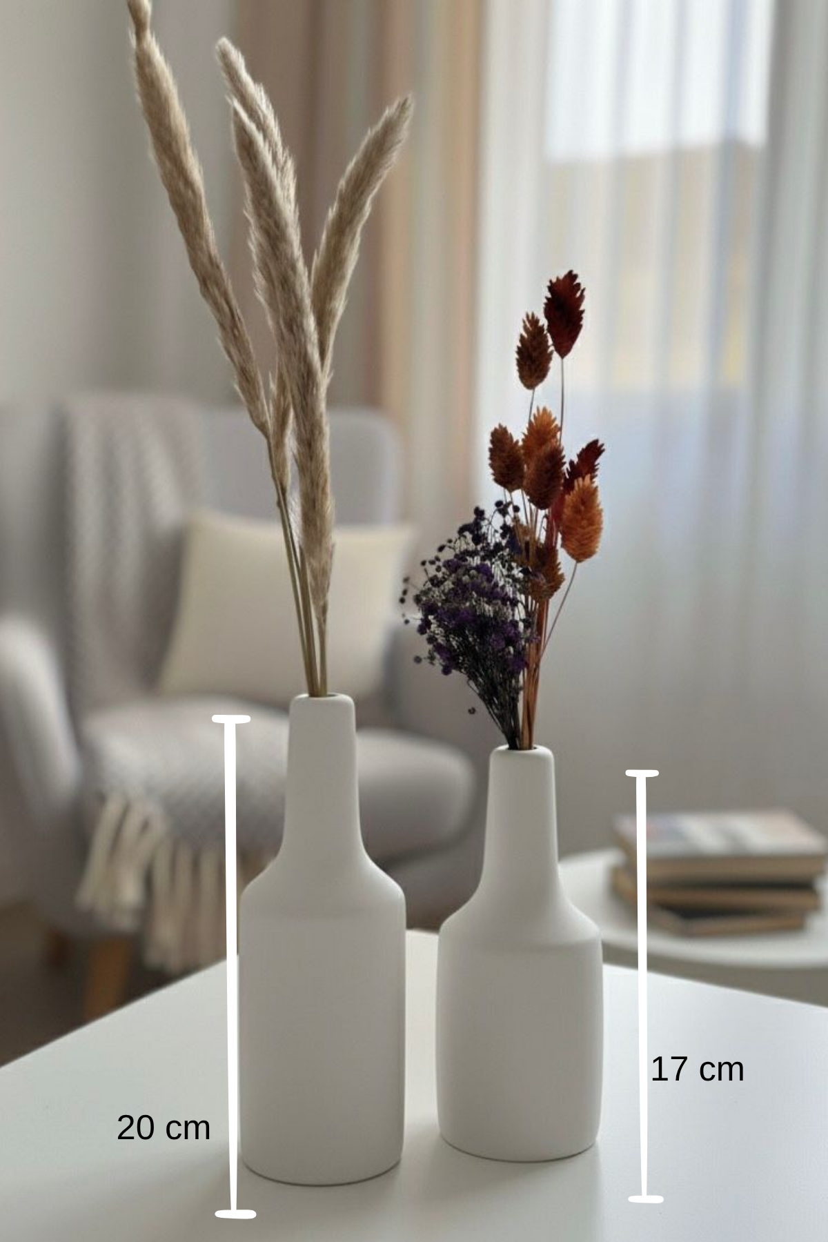 Doğal Ahşap Dekoratif Vazo Seti (20cm-17cm) 2 Parça Beyaz