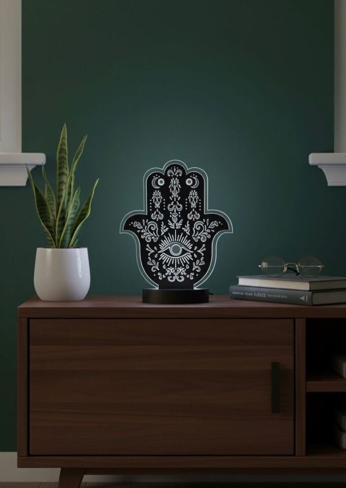 Fatma Ana Eli Led Aydınlatmalı Dekoratif Obje - Siyah Renk Ahşap ve Pleksi