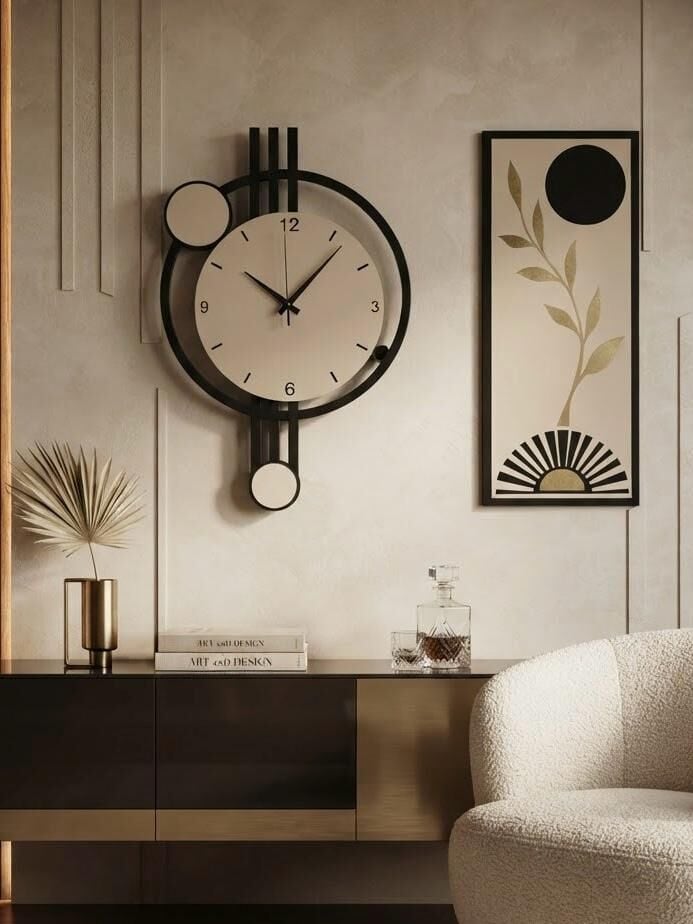 Modern Duvar Saati ve Dekoratif Tablo Seti Antrasit Bej Gold Salon Duvar Dekoru Ev Dekorasyonu
